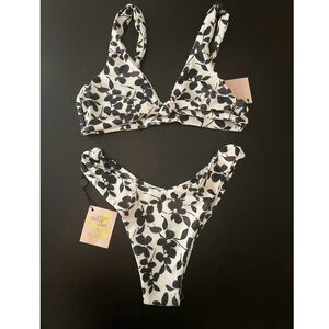 Skatie two piece bikini greenwich black and white floral